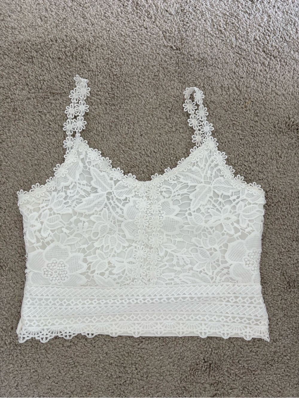 White Lace Cropped Camisole Top - Classic Feminine Coquette Fairy Size Large